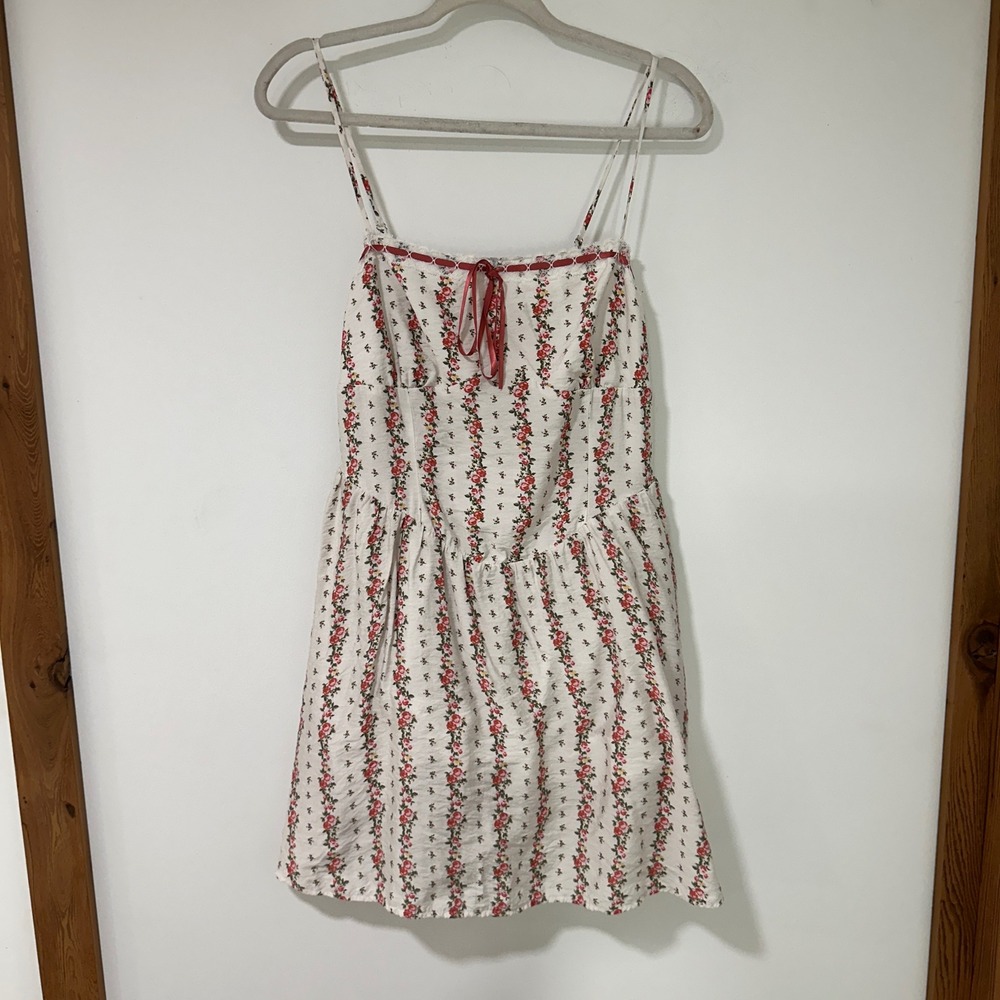 Sienna Sky Floral Cami Mini Dress Women Large White Red Stripe L Coquette